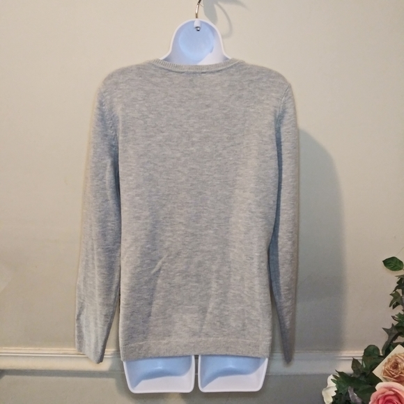 LAST CHANCE - Talbots Gray Black White Nordic Stripe Ruffled Lambswool Sweater - Picture 3 of 6